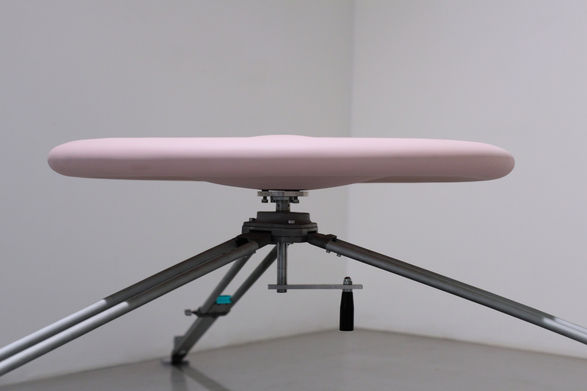 Jon Fawcett, from <i>Wheel (Items)</i>, 2007. Carbon fibre, 2K paint, cast aluminium, aluminium tripod, aluminium and steel machine parts, neoprene, cotton gloves, aluminium flight case, foam, transit