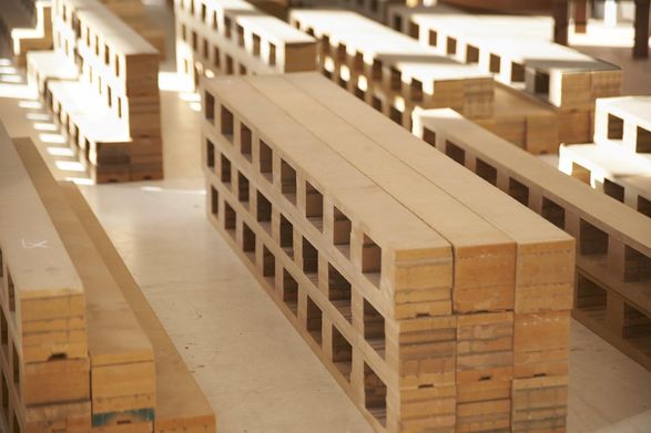 Asymmetria (detail), found MDF, size variable, 2008