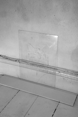 <i>Wanted</i>, 2013. Hand etched glass panel of found lost cat poster