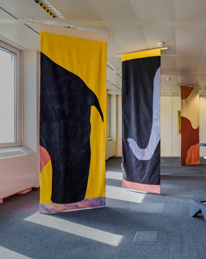 There is an elephant in this room, 2019, Cotton and Acrylic paint, 240 x 75 cm ( Photo Credits: Joanna Pianka) There is an elephant in this room, 2019, Cotton and Acrylic paint, 240 x 75 cm ( Photo Credits: Joanna Pianka)